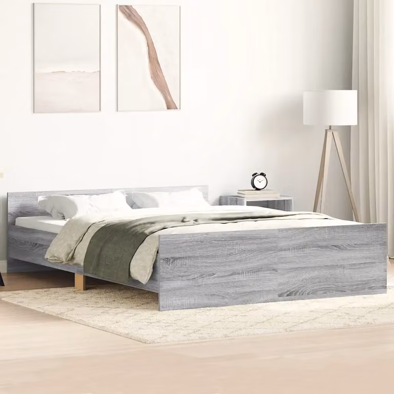 vidaXL Giroletto con Testiera e Pediera in Legno di Pino Grigio Sonoma L: 138 cm, P: 193 cm