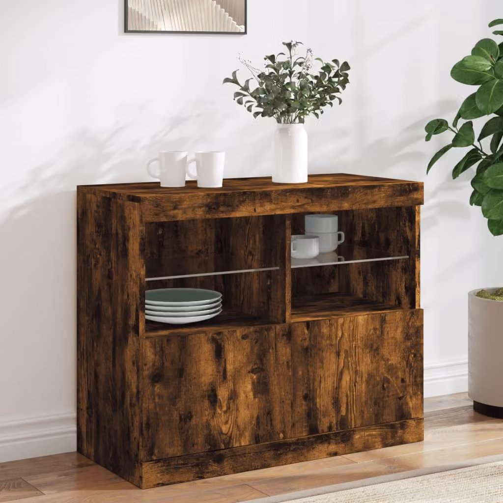 Credenza moderna vidaXL con luci LED in rovere fumo marrone L: 81 cm, P: 37 cm, H: 67 cm