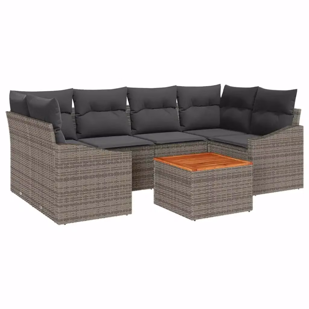 Set Divano da Giardino vidaXL 7 Pezzi in Polyrattan Grigio con Cuscini e Tavolino da Esterno – 2