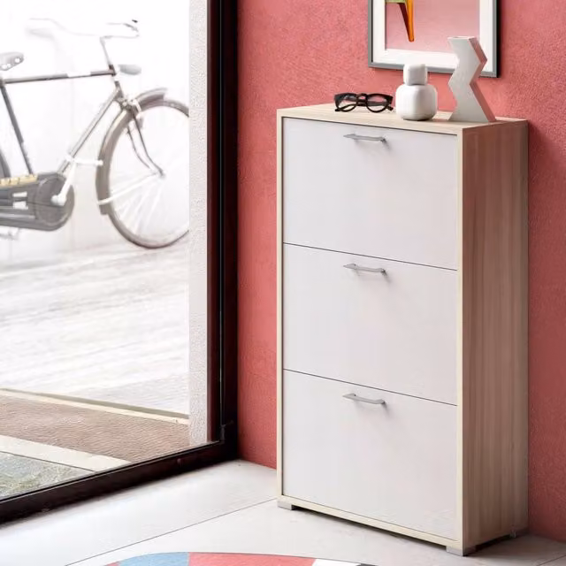 Mobile Portascarpe Axinite, Scarpiera 18 Paia Made in Italy, 67x28x112h cm Bianco