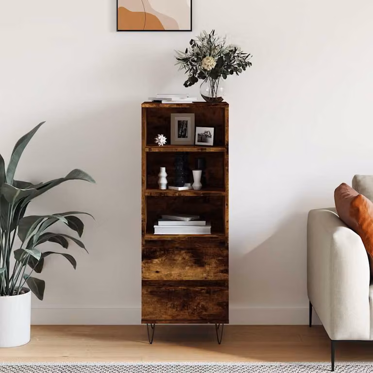 Credenza in stile industriale vidaXL in legno multistrato e metallo, colore Rovere Fumo, L 40 cm x P 36 cm x H 110 cm