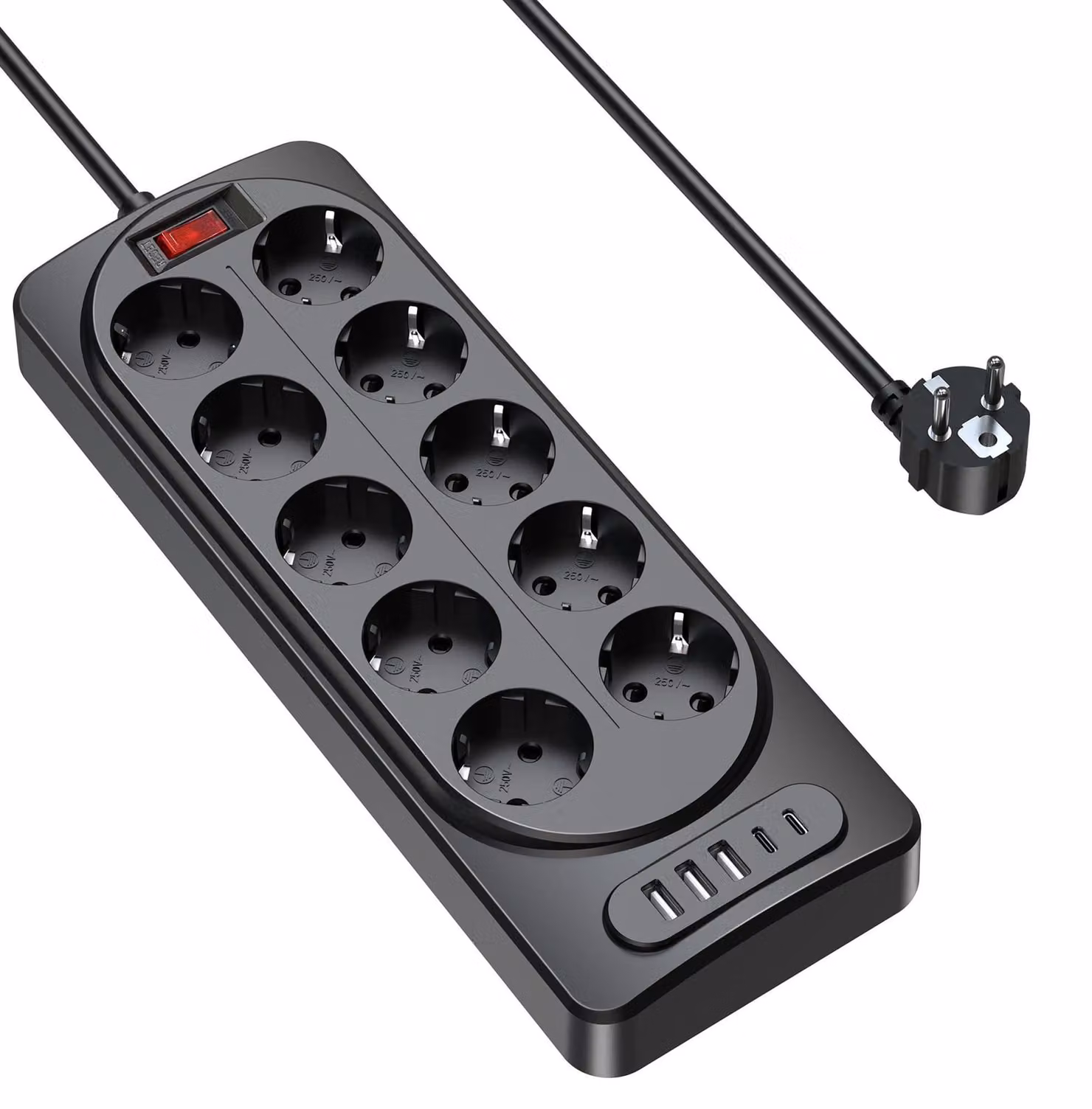 Ciabatta multipresa 15 in 1 con porta USB-C, 10 prese, 3 metri di lunghezza, colore nero