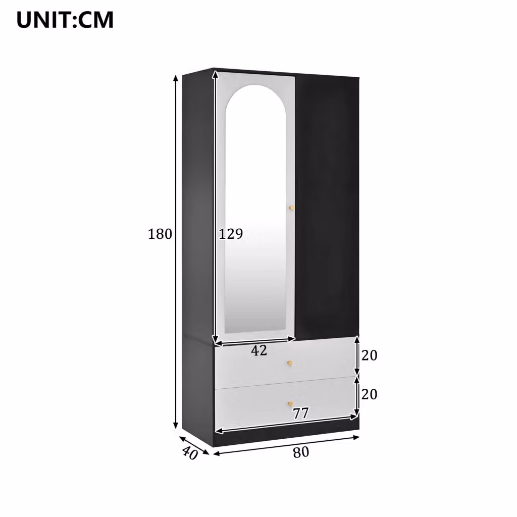 Armadio moderno con specchio e ante soft-close bianco e nero L 80 cm, P 40 cm, H 180 cm – 2