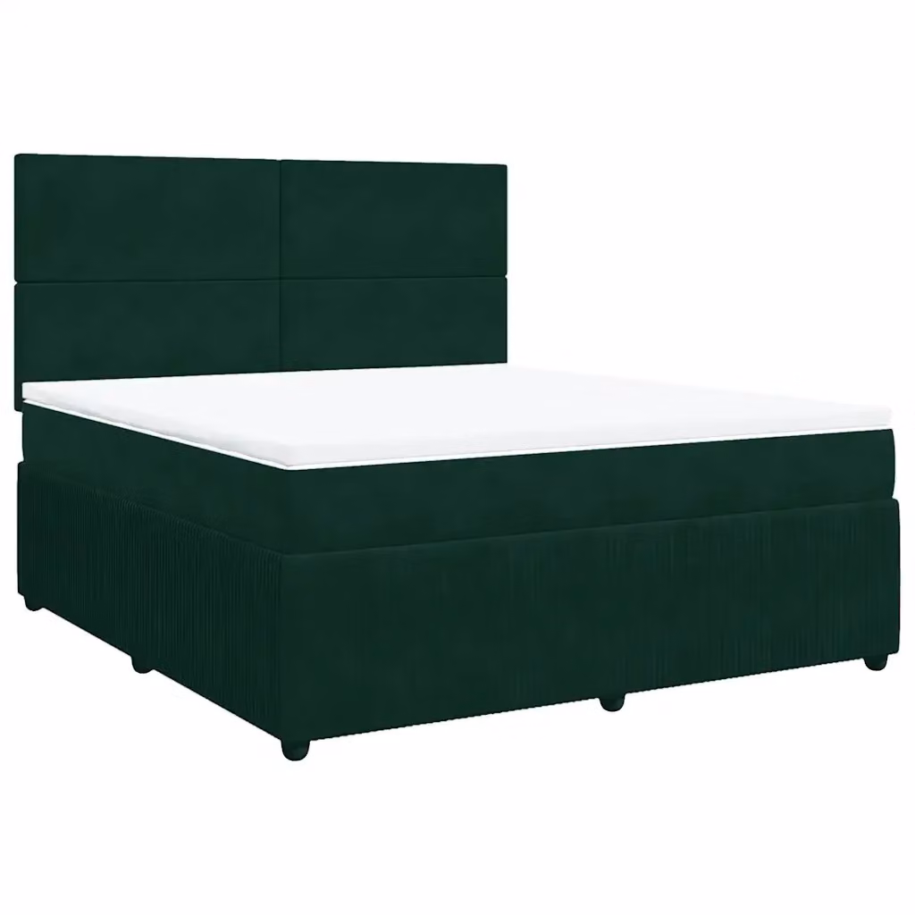 Letto con Giroletto a Molle e Materasso Ibrido vidaXL in Velluto Verde Scuro e Bianco L/P: 180 x 200 cm – 2
