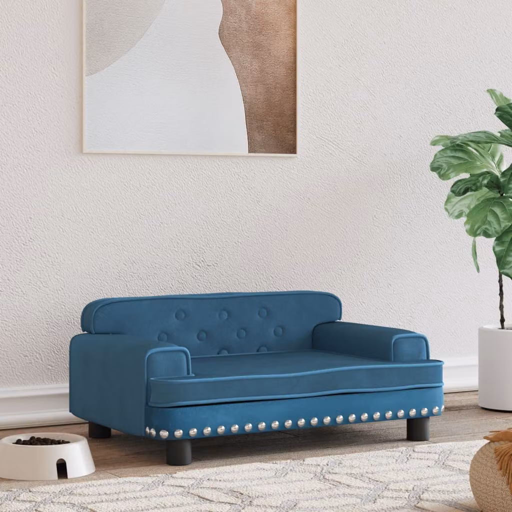 The Living Store Letto per cani Blu 70x45x30 cm in velluto