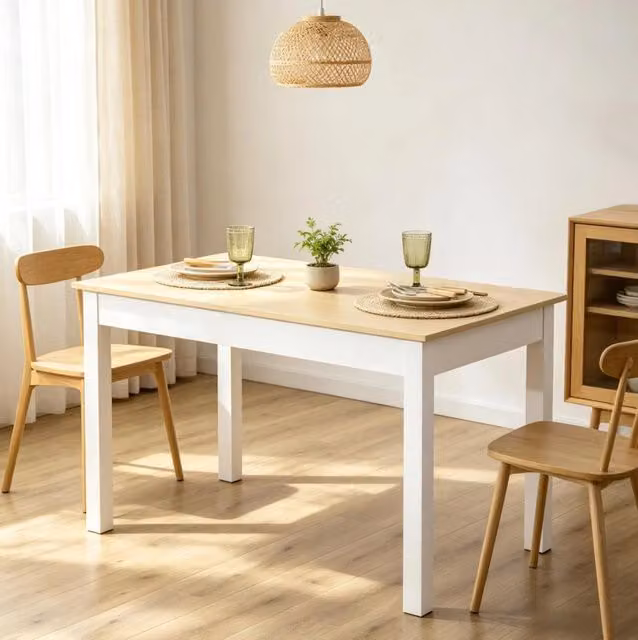Tavolo da pranzo 119x70 cm rovere e bianco in truciolare, per 4-6 persone