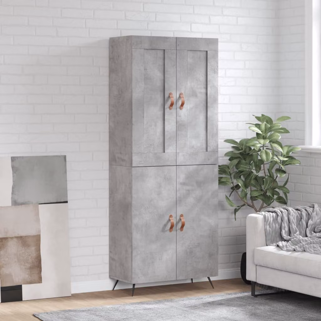 Credenza moderna vidaXL in legno e metallo, colore grigio, L: 69,5 cm, P: 34,0 cm, H: 180,0 cm
