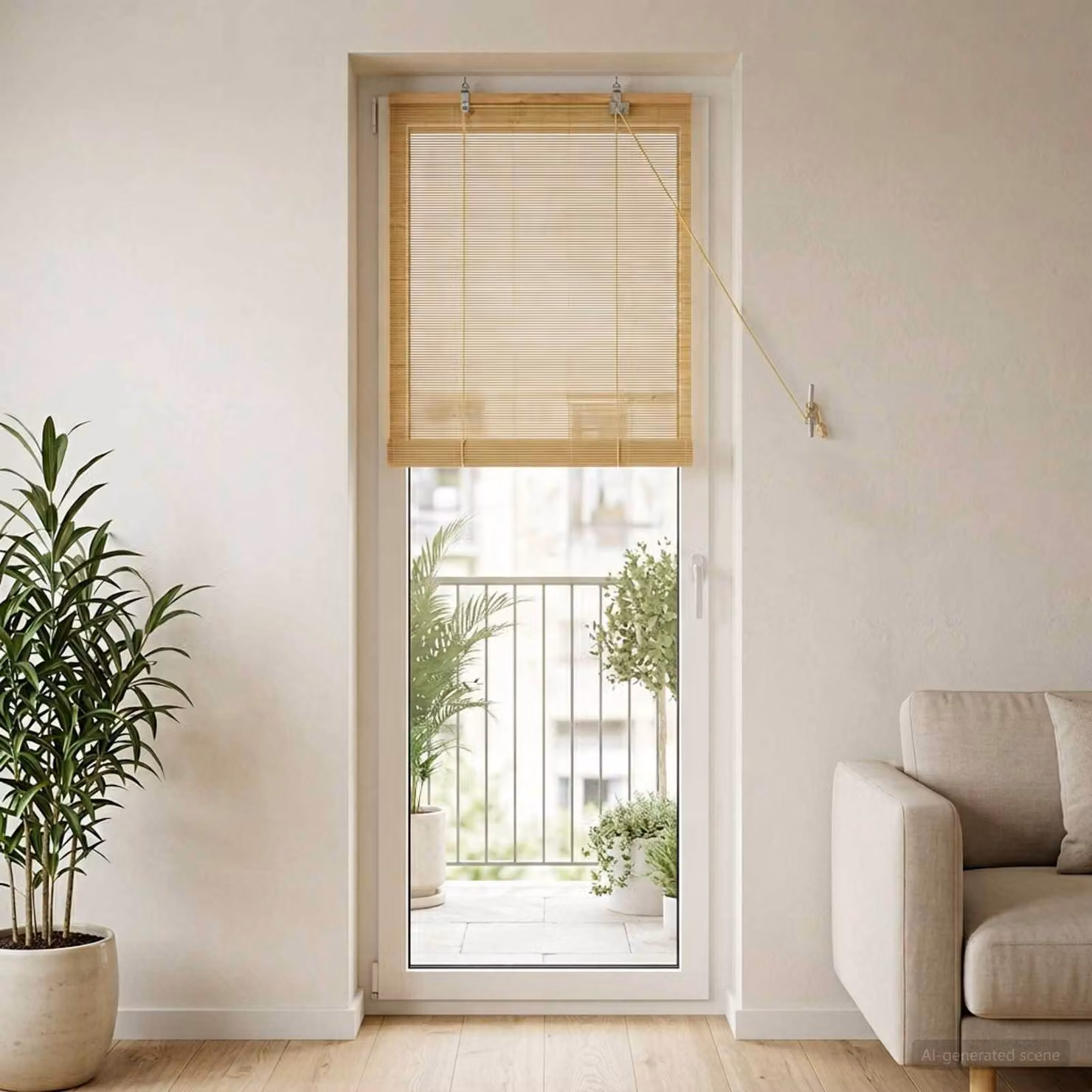 Tenda a rullo vidaXL in bambù naturale, colore beige/marrone, L 40 cm x H 220 cm, resistente ai raggi UV e semitrasparente