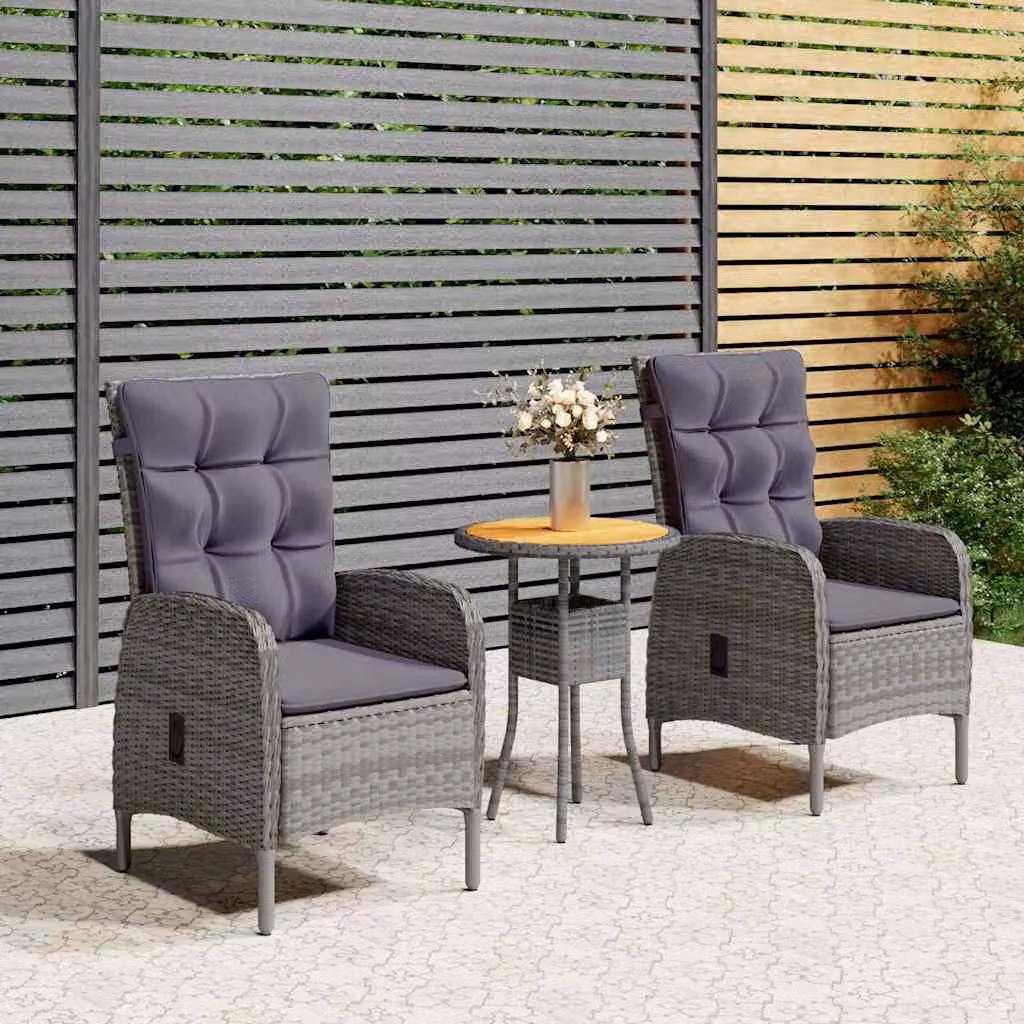 Set da Bistrot per Giardino e Terrazza vidaXL in Polyrattan e Legno di Acacia Grigio – 1