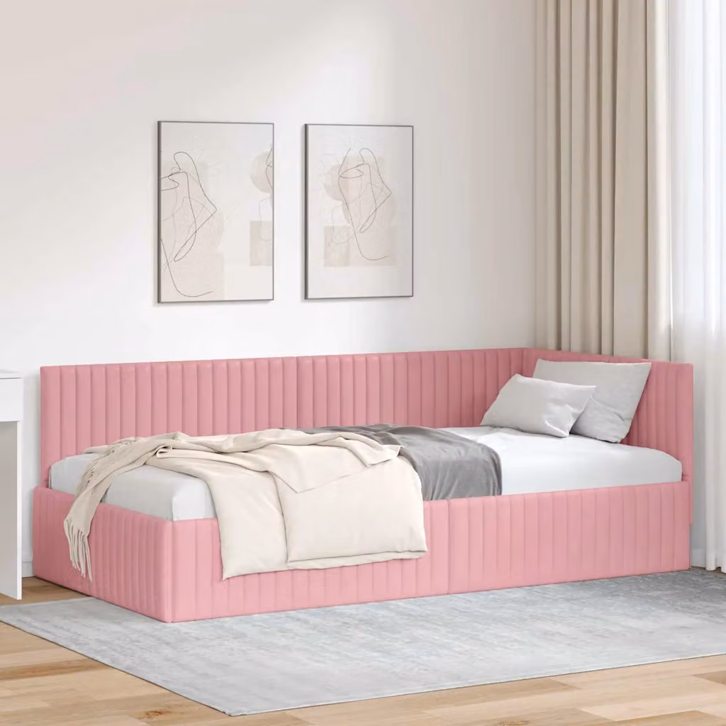 vidaXL Letto ad angolo con chaise longue asimmetrica in velluto rosa, L/P/H: 204 x 140 x 72 cm