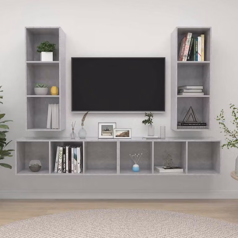 Mobile TV a parete vidaXL in legno multistrato, Grigio Cemento