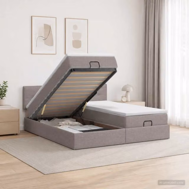Letto ottomano con materasso e testiera vidaXL in tessuto beige e grigio L/P/H: 160 x 200 x 88 cm