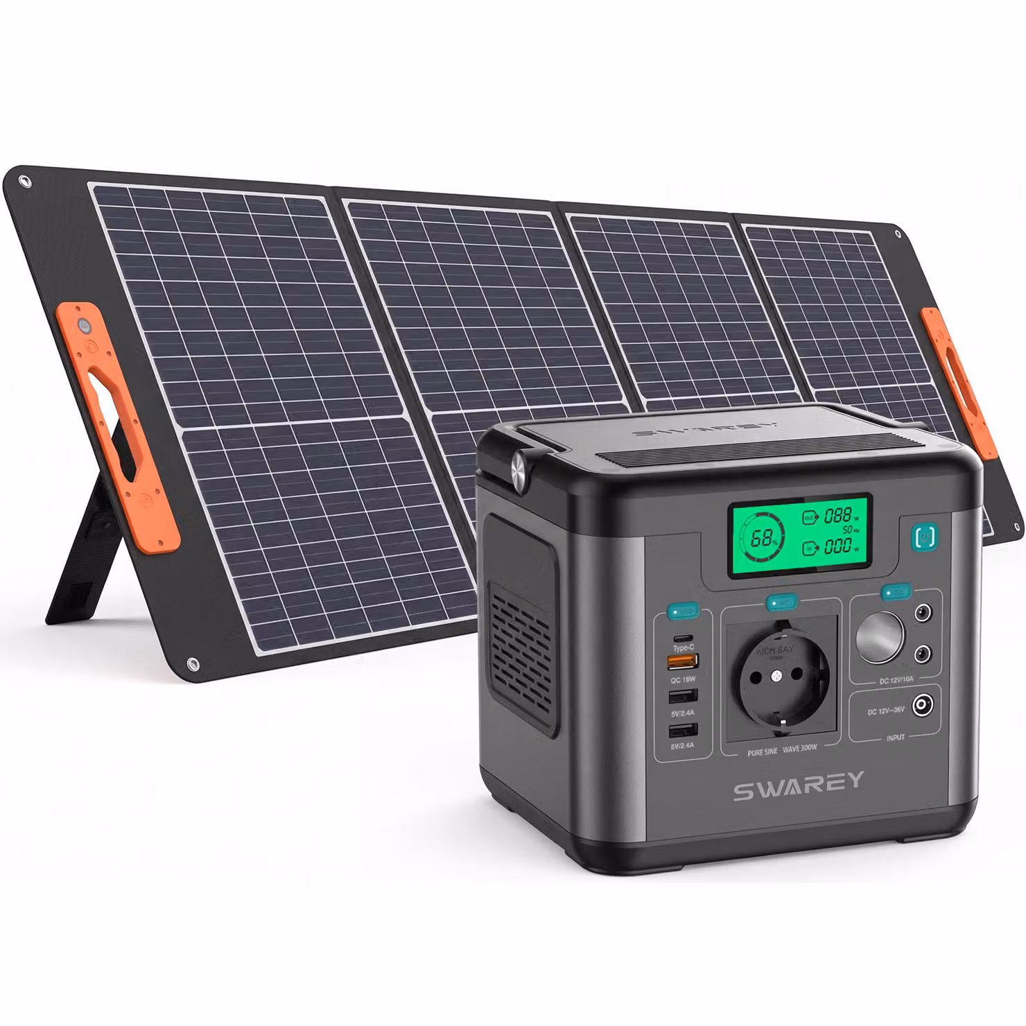 generatore solare Power Station da 300W (600W di picco) con pannello solare da 100W, 222Wh PD 65W USB-C