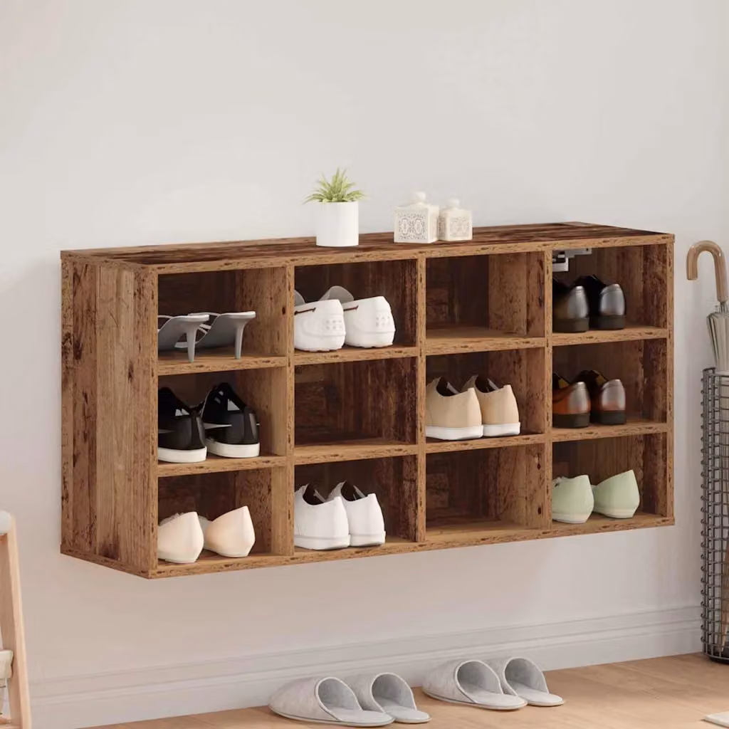Scarpiera da parete moderna vidaXL in legno marrone, L 103 x P 30 x H 51 cm