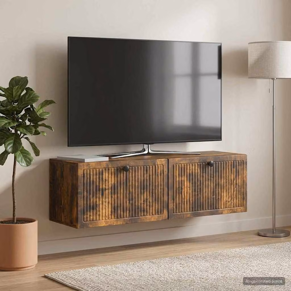 vidaXL Mobile Porta TV da Muro Moderno in Rovere Fumo, L/P/H: 98 x 31 x 30 cm
