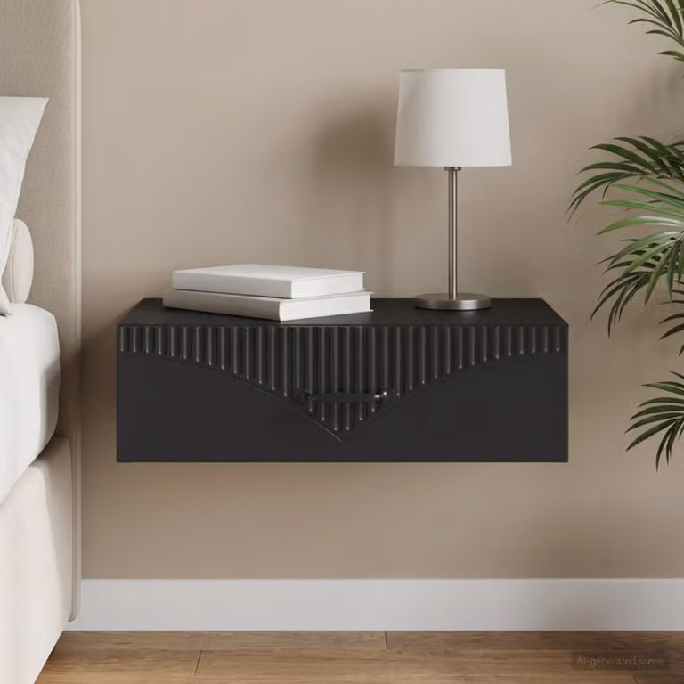 vidaXL Tavolino da Parete Laterale Moderno in MDF Nero L: 59 cm, P: 34,5 cm, H: 17 cm
