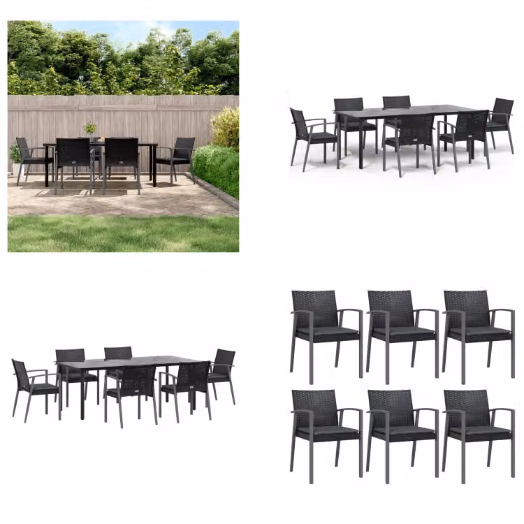 vidaXL Set da pranzo da giardino 7 pezzi con cuscini in polirattan e acciaio - Set da pranzo da giardino - Set da pranzo da giardino - Set da pranzo da esterno
