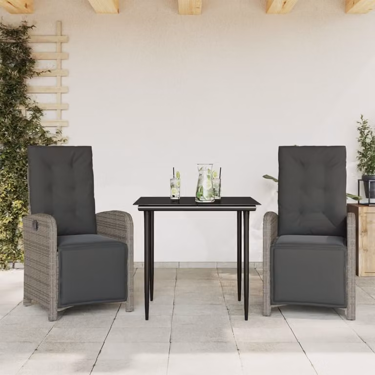 Maison Exclusive - Set da Bistrò 3 pz con Cuscini Grigio in Polyrattan