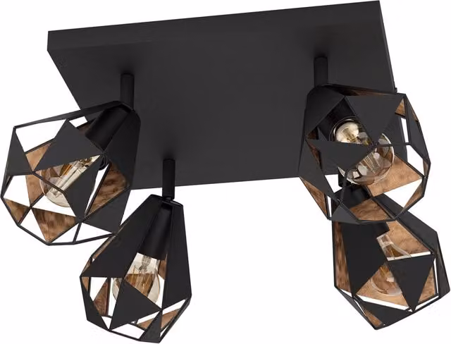 Applique Moderna Eglo Carlton in Metallo Nero e Rame con 4 Luci Regolabili E27 40W