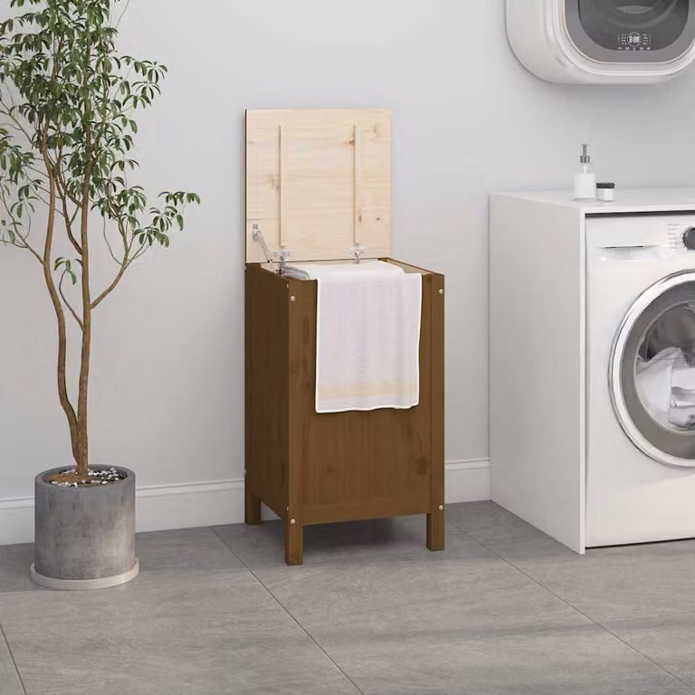 vidaXL Contenitore per Bucato in Legno con Coperchio, Marrone, L/P/H: 44 x 44 x 76 cm