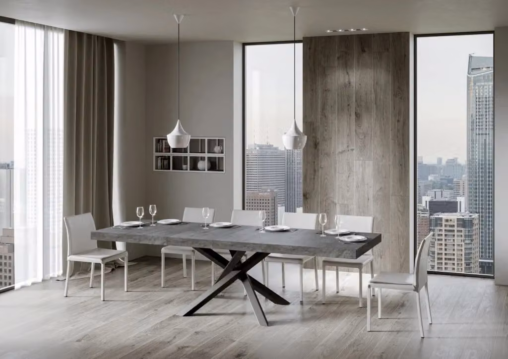 Tavolo allungabile moderno Volta Premium Bs Com con piano effetto cemento e telaio in metallo antracite L/P: 90 x 200/460 cm – 2