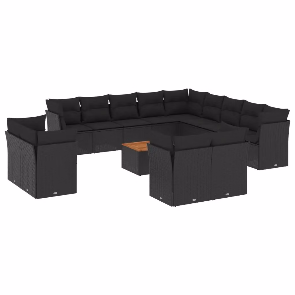 Set di Divani da Giardino VIDAXL a Forma di U in Polyrattan Nero con Cuscini, 14 Pezzi – 2