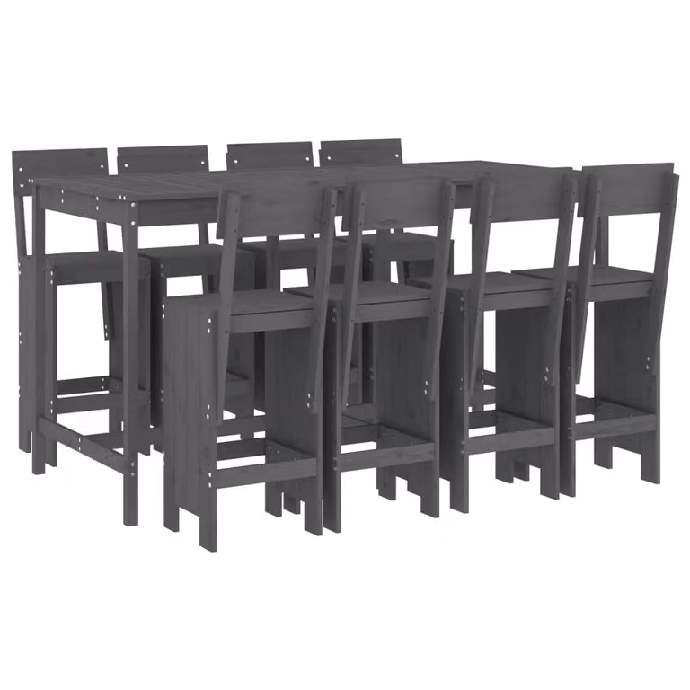 Set Bar da Giardino 9 pz Grigio in Legno Massello di Pino