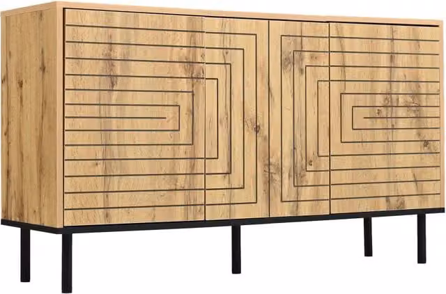 Mobile contenitore in MDF color legno con 3 ante a pressione, motivo a onde, 120×35×68 cm, carico fino a 50 kg