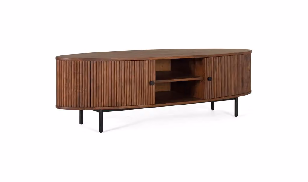 Mobile TV Giner y Colomer in legno di acacia e metallo, stile industriale, colore marrone, L: 170 cm, P: 50 cm, H: 48 cm – 2