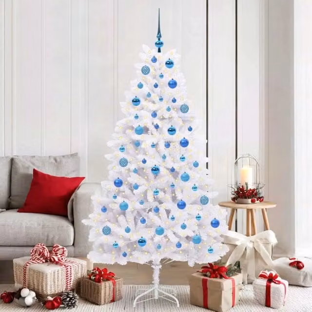 Albero di Natale Artificiale Bianco con Luci LED RGB vidaXL, Altezza: 180 cm