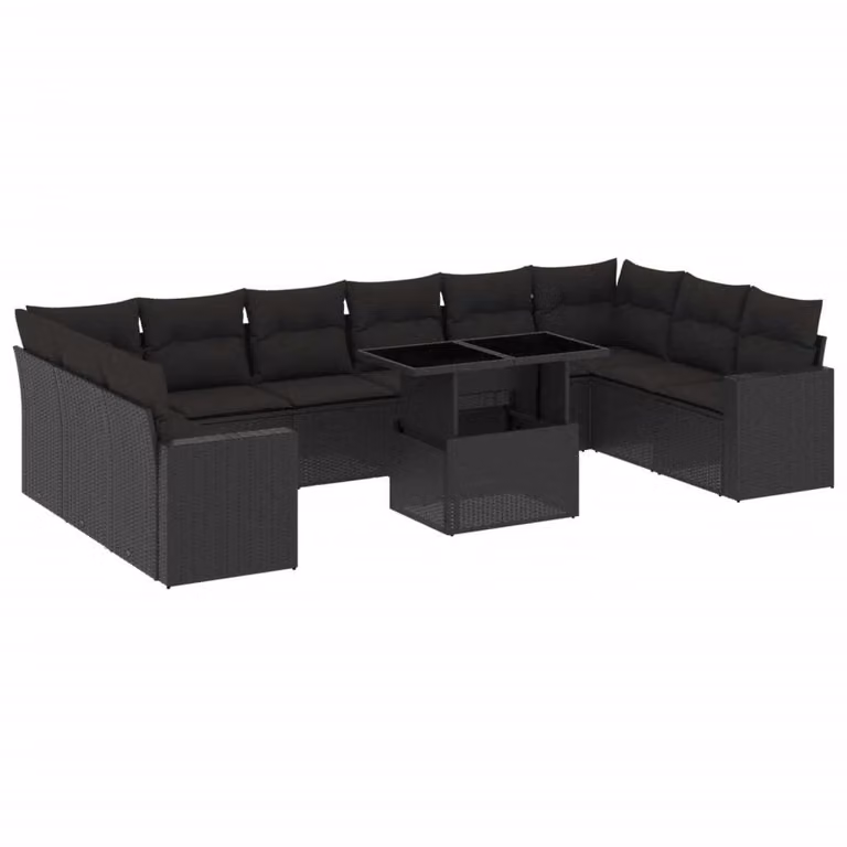 Set Divani da Giardino 11 pz con Cuscini in Polyrattan Nero