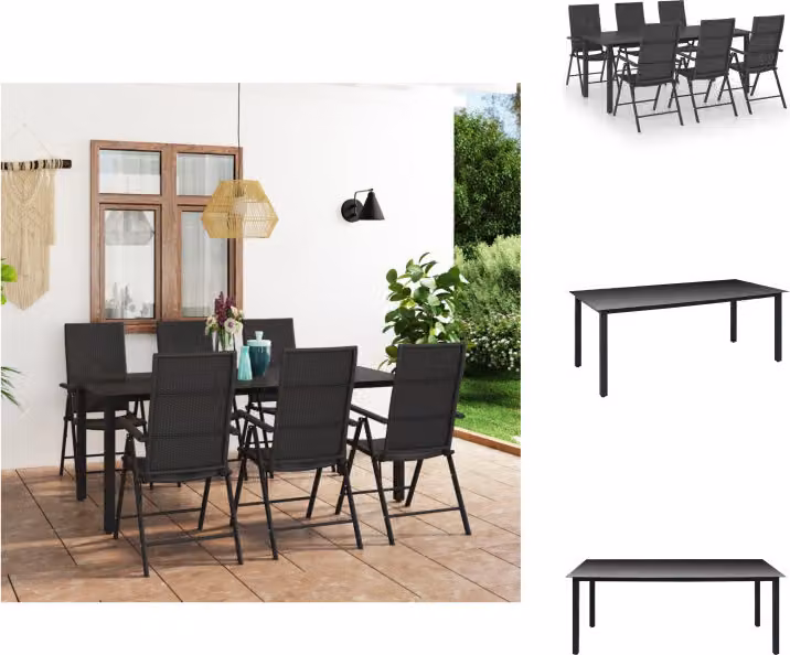 vidaXL set da pranzo da giardino 7 pezzi nero - Set di mobili da giardino