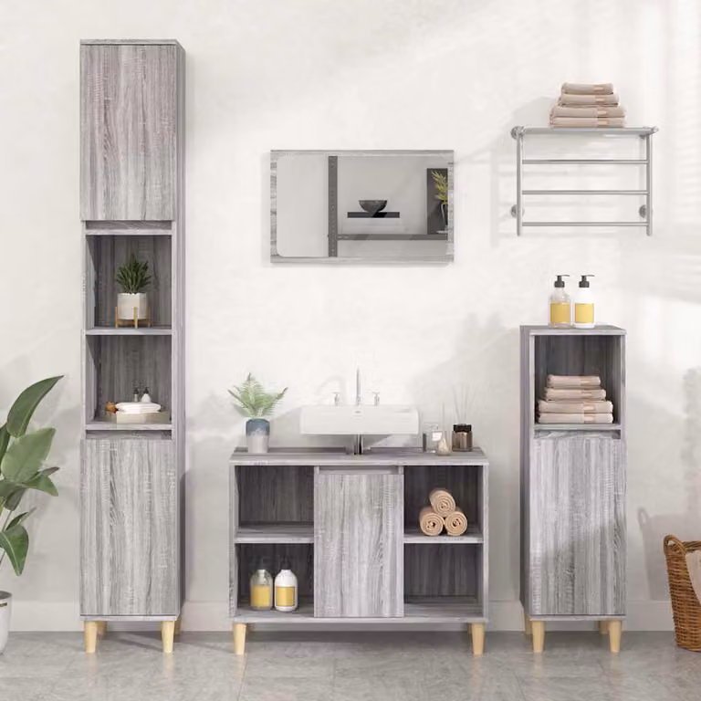Mobile Lavabo vidaXL Grigio Sonoma in Legno Multistrato, L: 80 cm, P: 33 cm, H: 60 cm