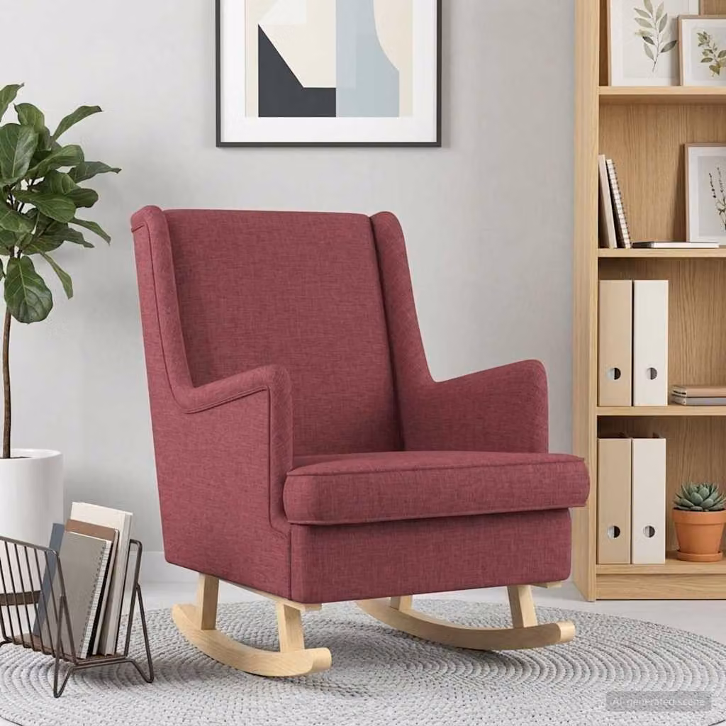 Sedia a dondolo vidaXL in tessuto rosso con braccioli e imbottitura in schiuma, L: 62 cm, P: 80 cm, H: 85 cm