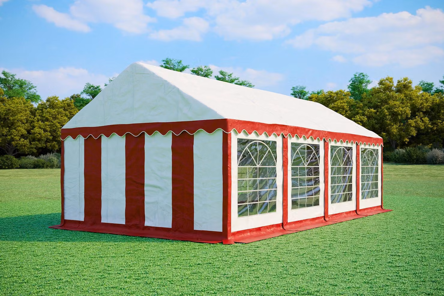 Tenda per feste 4x8 metri, PVC PREMIUM, 500 g/m² - Rosso e bianco