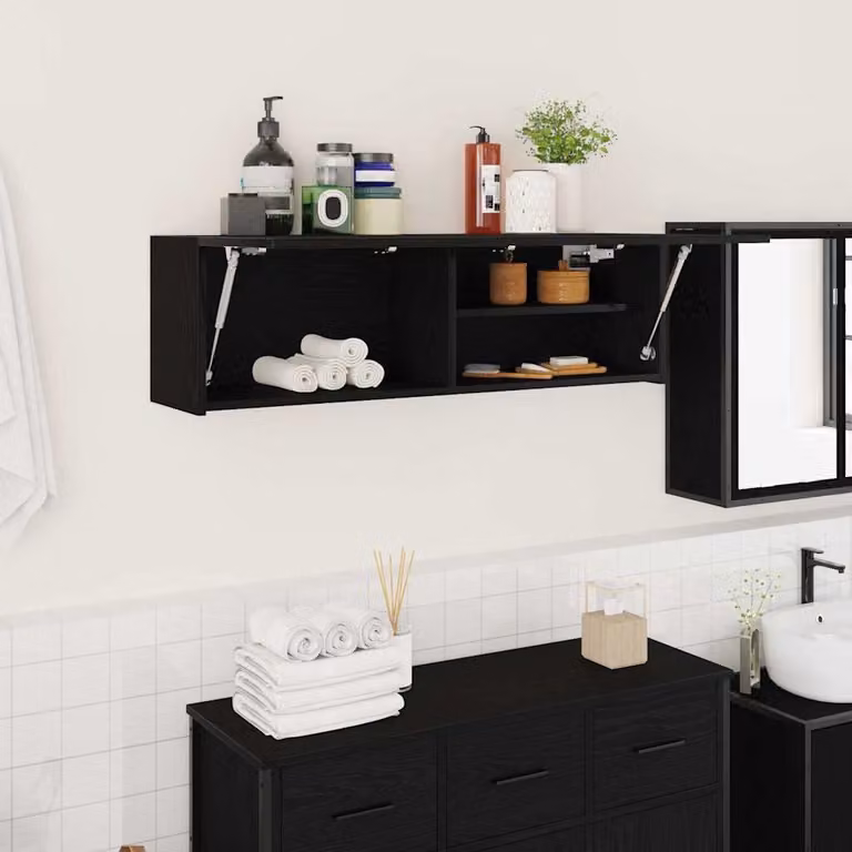 Mobile da bagno a parete vidaXL nero con ante a cerniera e ripiani interni L: 100 cm, P: 25 cm, H: 30 cm