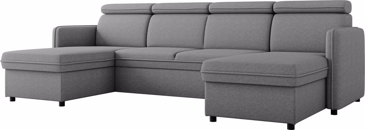 MIRJAN24 Divano componibile Barcelo U, divano angolare da salotto con due contenitori e funzione letto, poggiatesta regolabili, 284x166x84-96 cm (colore: Enjoy New 21)