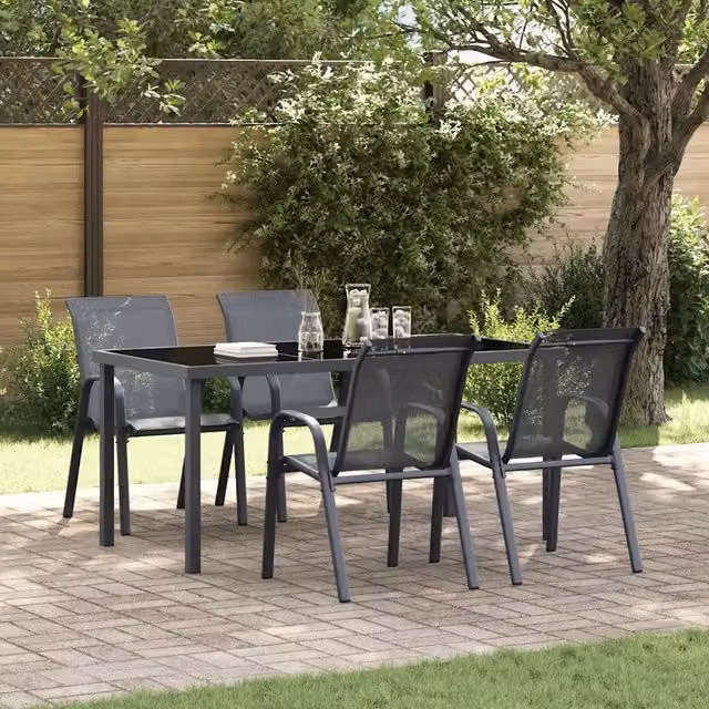 Set di 4 sedie da giardino impilabili vidaXL in tessuto textilene e acciaio grigio