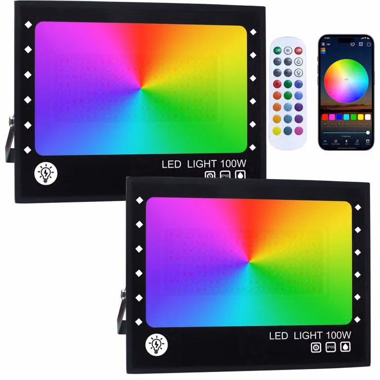 Fari LED RGB da 100W, confezione da 2, con controllo tramite app e telecomando