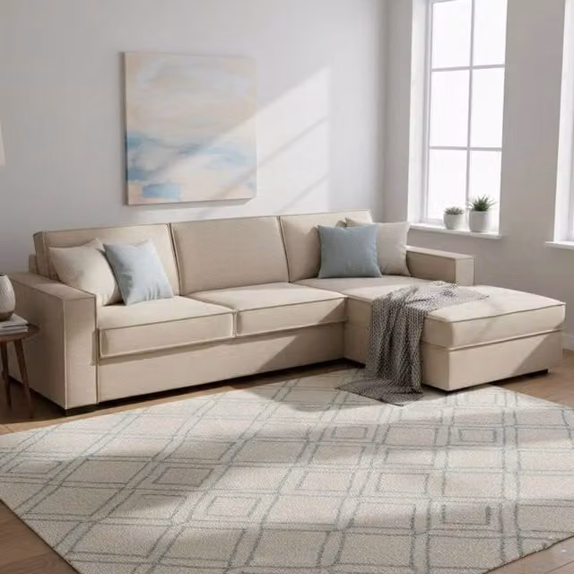 Divano Letto Afar di Talamo Italia con Penisola Sfoderabile, Design Moderno a L, Colore Beige, L/P/H: 260 x 95 x 90 cm – 1
