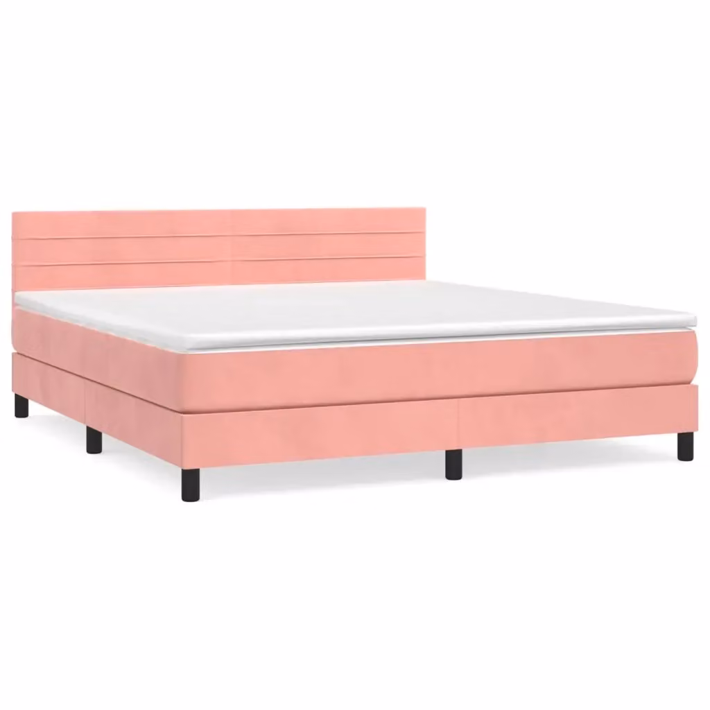 Letto con Giroletto a Molle e Materasso Ibrido vidaXL in Velluto Rosa e Bianco L: 180 cm, P: 200 cm – 2