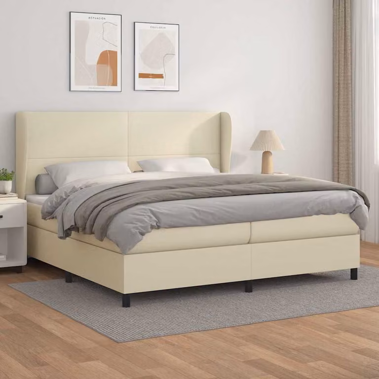 vidaXL Giroletto a Molle con Materasso in Similpelle Beige e Bianco L/P/H: 200 x 200 x 128 cm