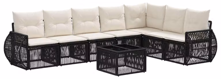 Set Divano da Giardino 8 pcs Nero e Bianco Crema polyrattan