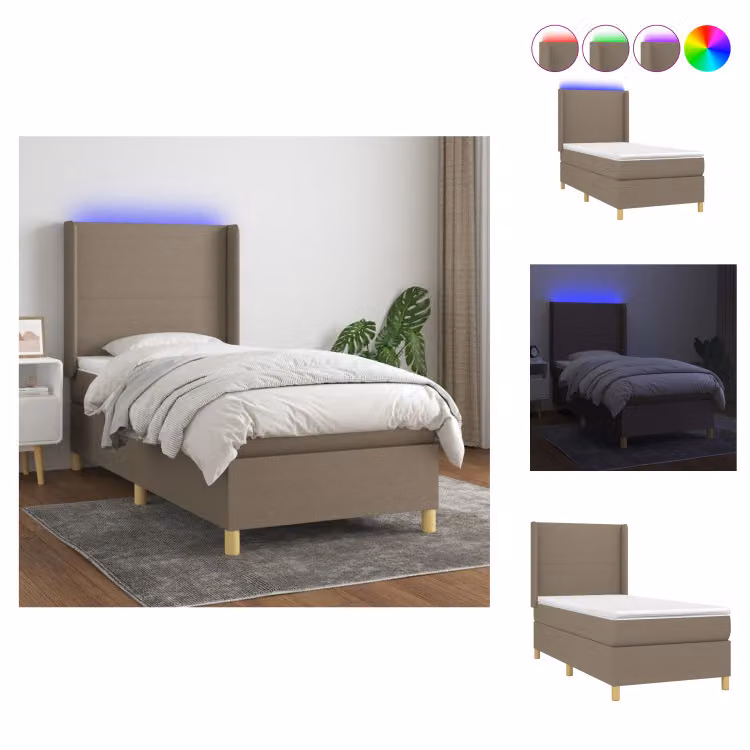 vidaXL Letto a molle con materasso e tessuto LED Taupe 80x200 cm - Letti & strutture letto