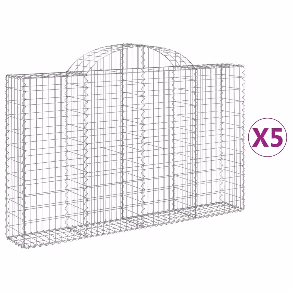 Cesti Gabbioni ad Arco 5 pz 200x30x120/140 cm Ferro Zincato