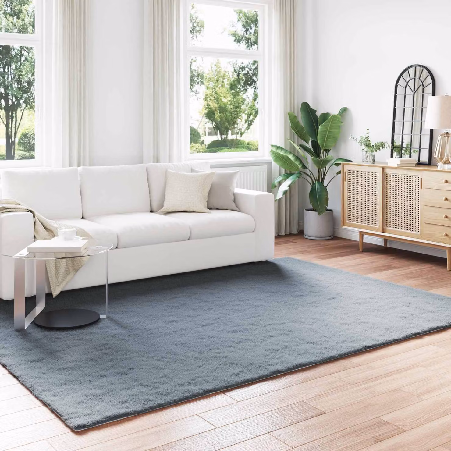 Tappeto antiscivolo e lavabile vidaXL in ecopelliccia di coniglio color antracite, L: 280 cm x P: 200 cm