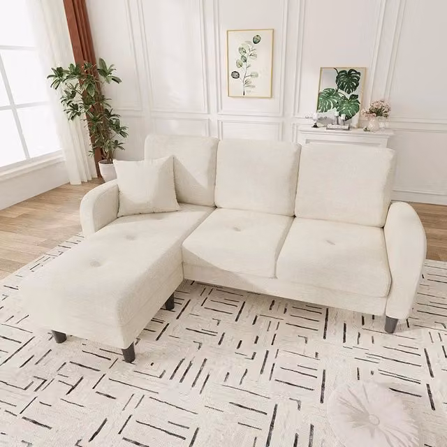 Divano angolare in L con chaise longue - Xylo - 166x118x77 cm - Tessuto cotone lino - Design modulare