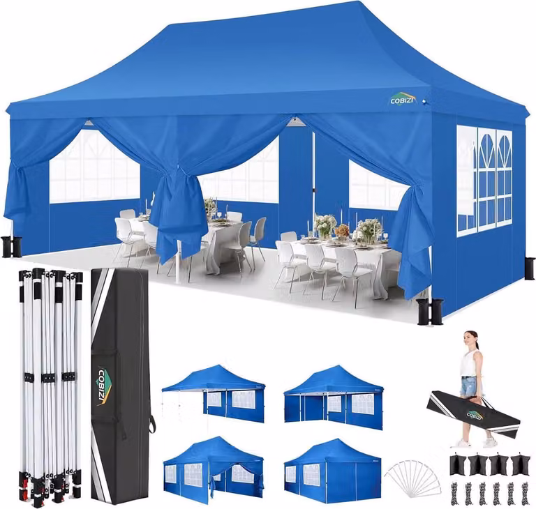 COBIZI Gazebo pieghevole 3x6m Impermeabile Tenda da festa stabile con 6 pareti laterali