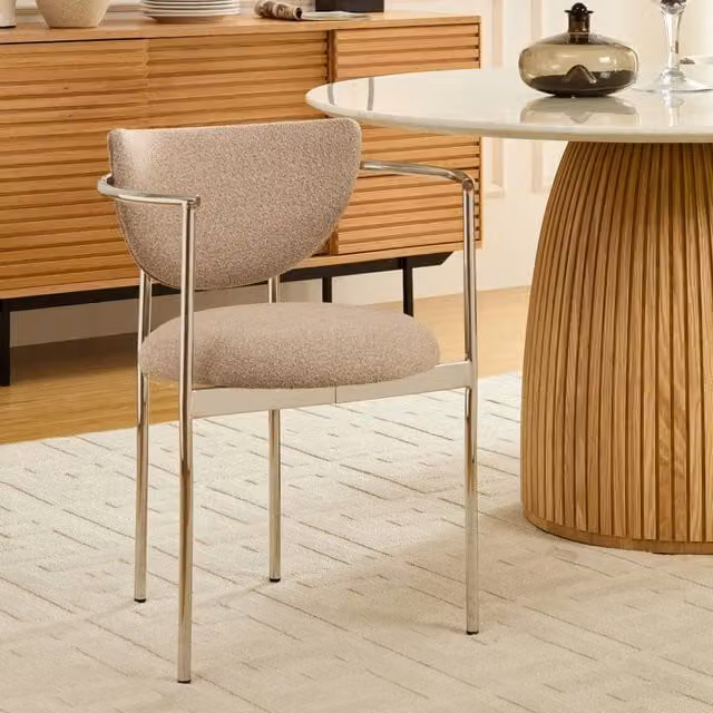 Sedia da pranzo con braccioli e schienale ad anello ergonomico in tessuto e metallo beige chiaro 75.0 × 50.5 × 33.0 cm