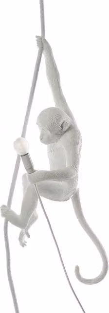 Lampada a sospensione Seletti Monkey in plastica disponibile in bianco o nero con luce LED bianco caldo